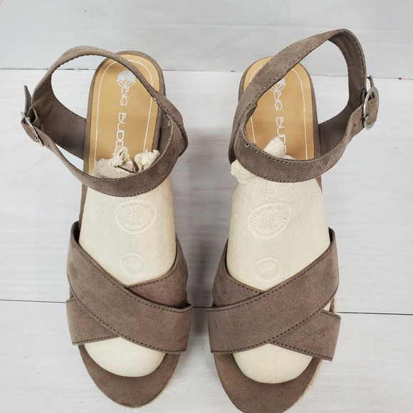 Big Buddha Taupe Espadrille Wedge Sandals Size 9 Platform Ankle Strap Boho Lagin - Picture 3 of 13